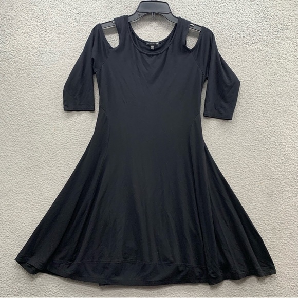 Eileen Fisher Dress Black Cold Shoulder Half 3/4 Sleeve Stretch Lagenlook Size S - Picture 1 of 10